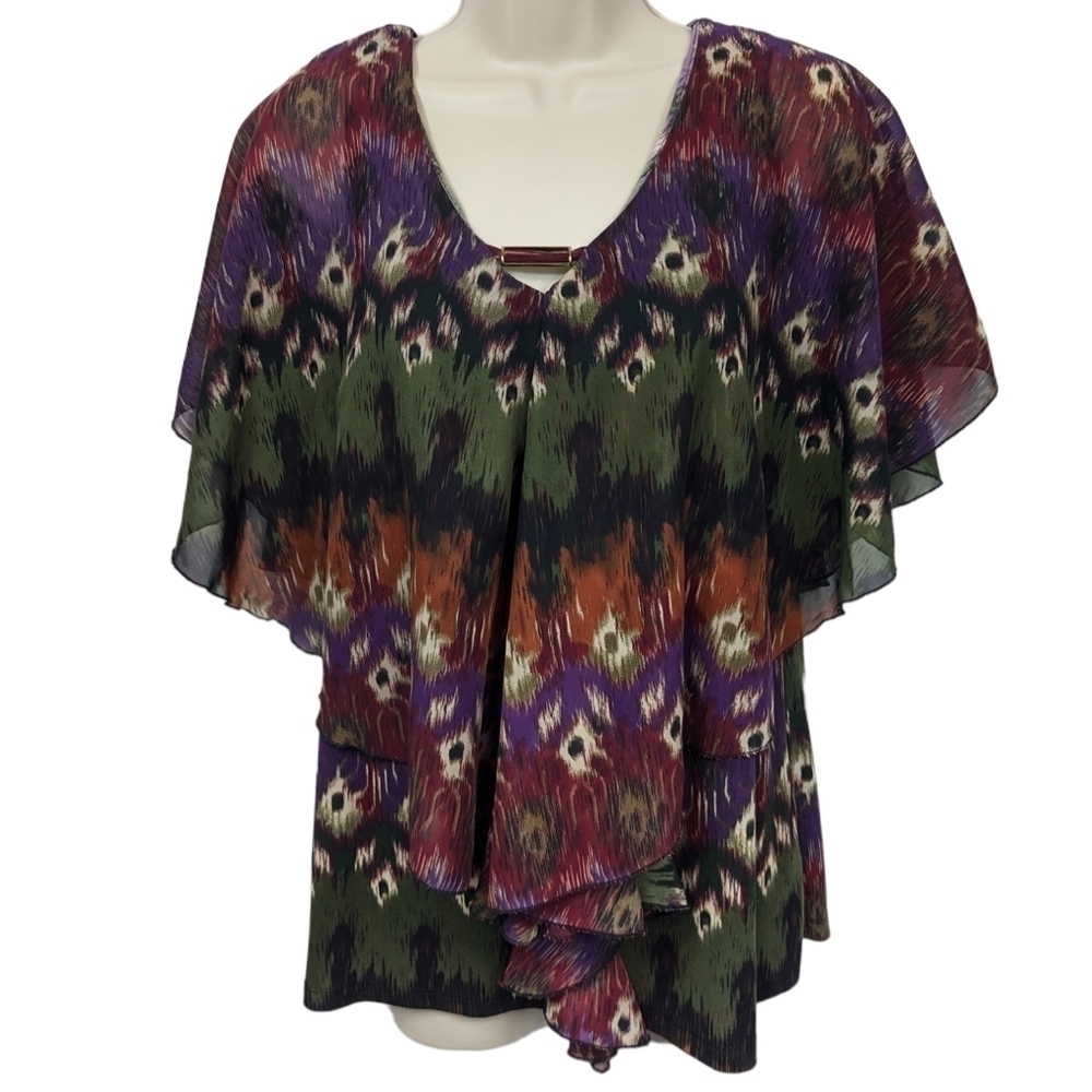Russell Kemp Ikat Print Chiffon Flutter Top Sz Xl